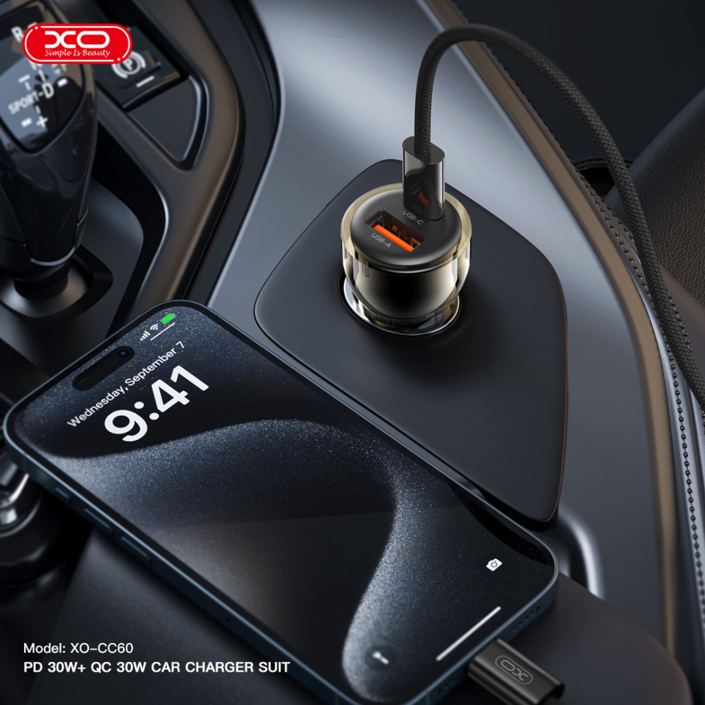Автомобільний зарядний пристрій XO CC60 Smart 60W Type-C to Type-C