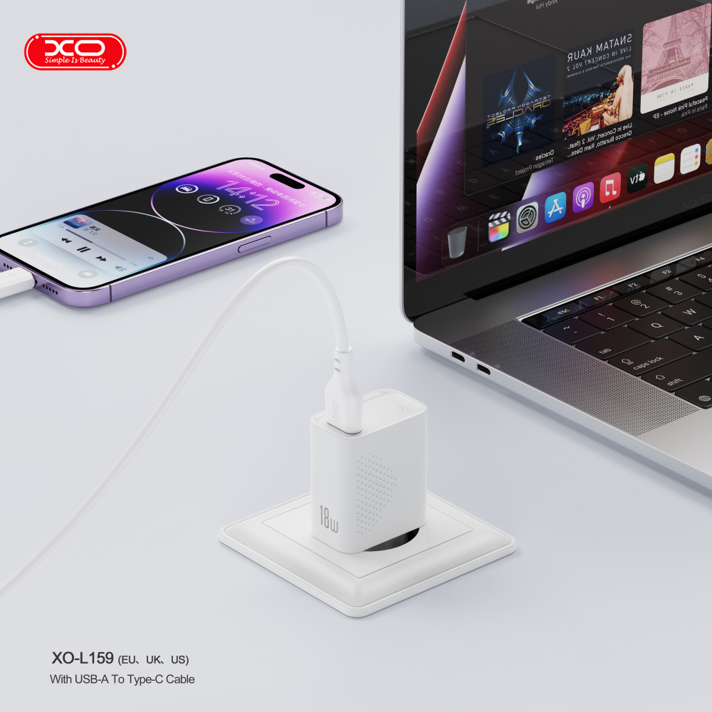 Мережевий зарядний пристрій XO L159 QC3.0 Type-C