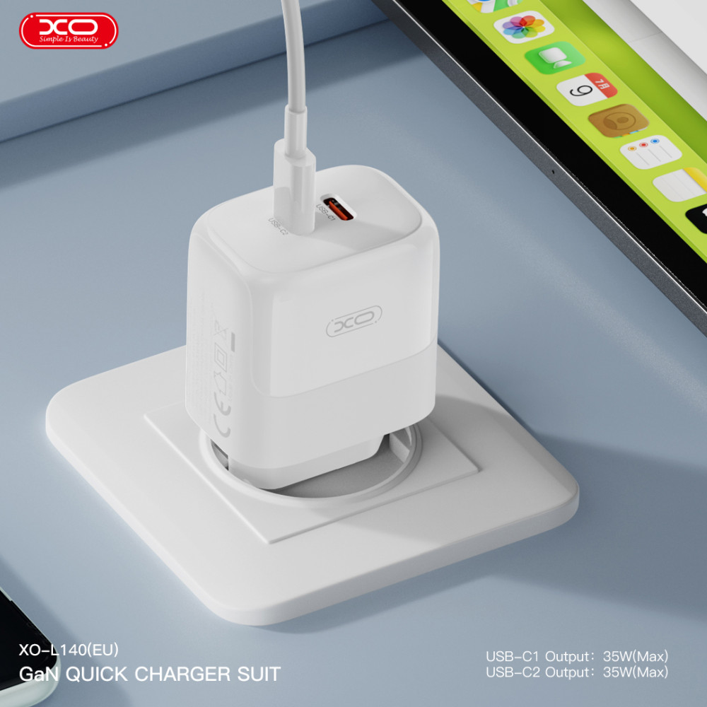 Мережевий зарядний пристрій XO L140 GaN Nitride 35W Type-C to Type-C