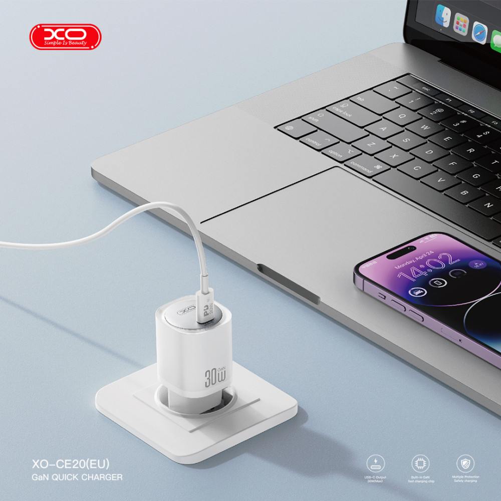 Мережевий зарядний пристрій XO CE20 GaN nitride 30W Type-C to Type-C