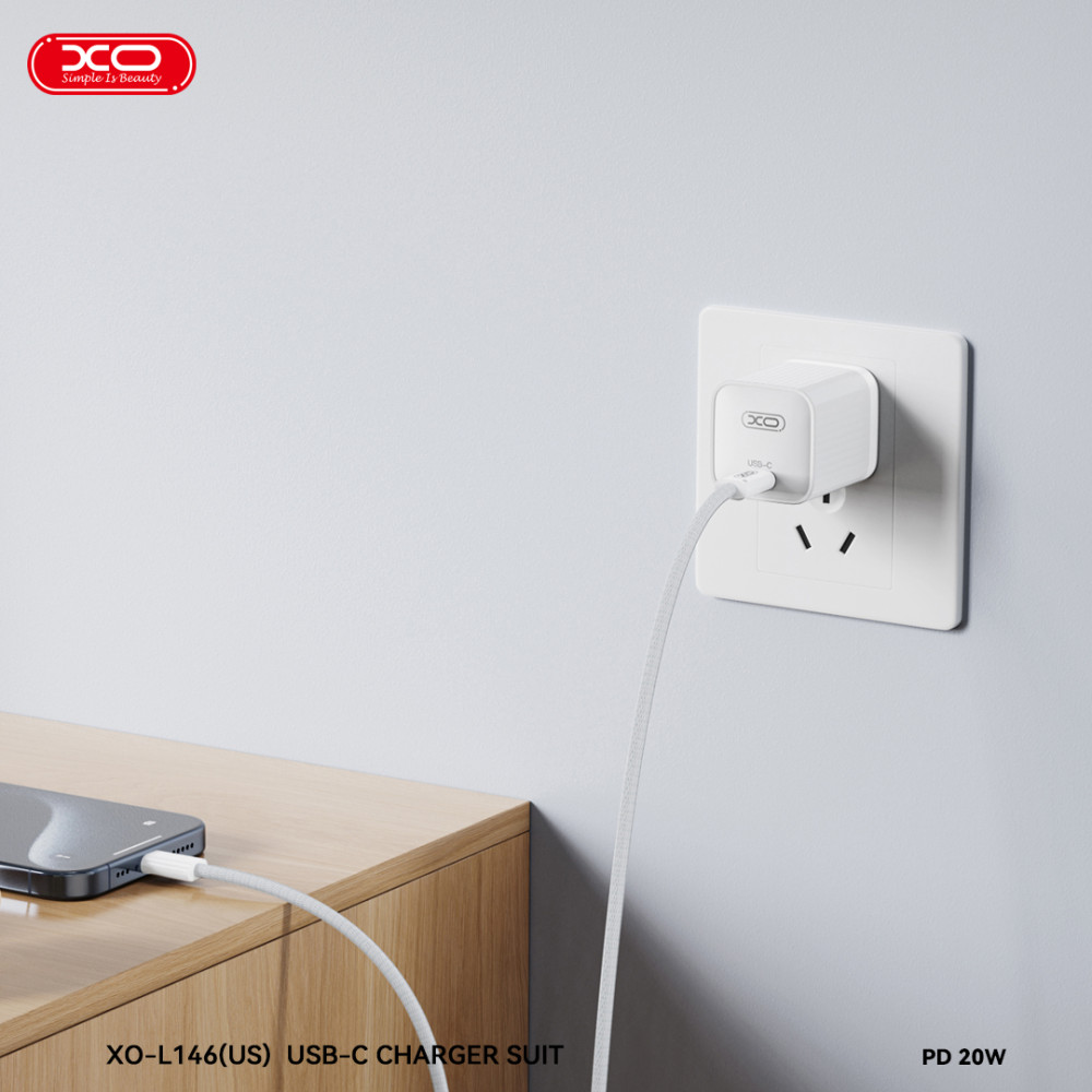 Мережевий зарядний пристрій XO L146 PD20W Type-C to Type-C
