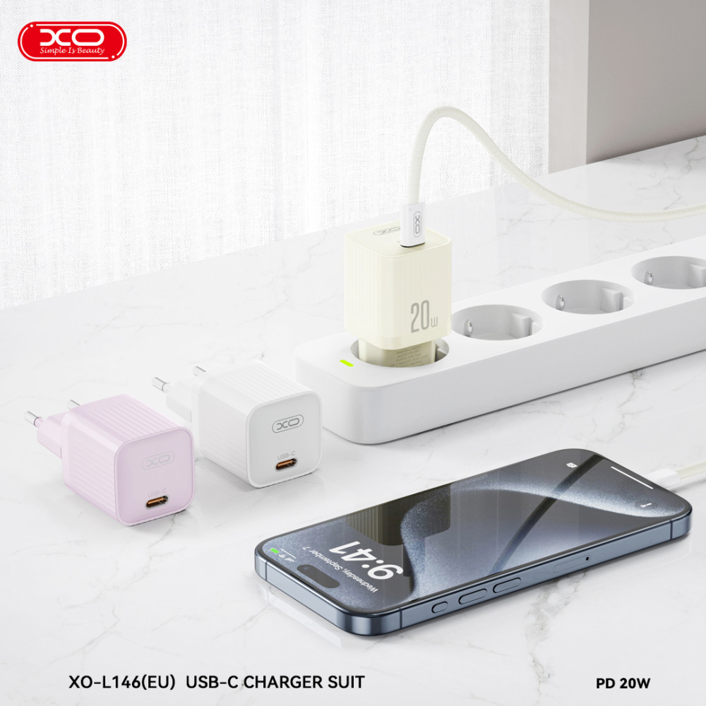 Мережевий зарядний пристрій XO L146 PD20W Type-C to Type-C