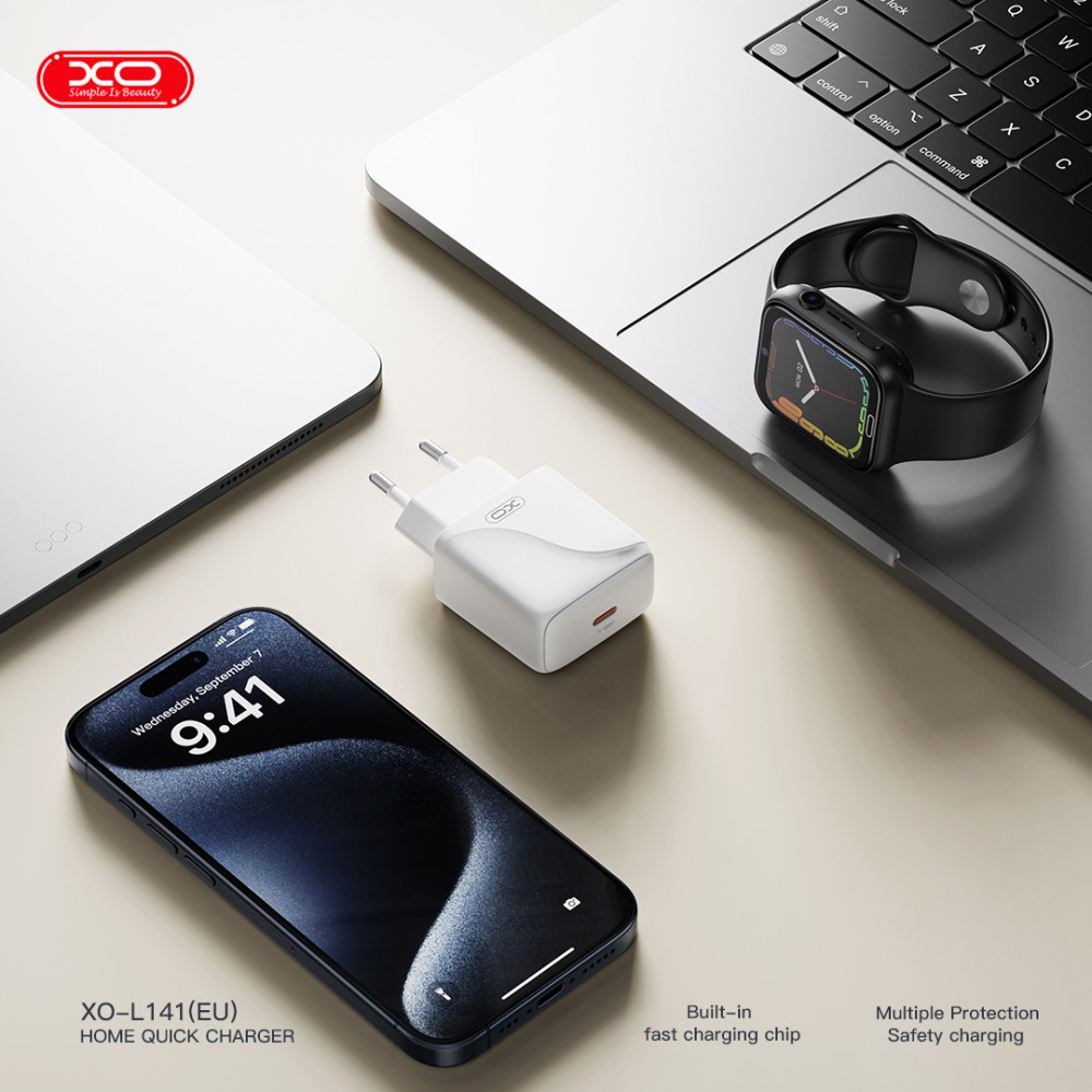 Мережевий зарядний пристрій XO L141 PD20W Type-C to Type-C