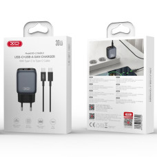 Мережевий зарядний пристрій XO L156 GaN PD30W+QC3.0 Type-C to Type-C