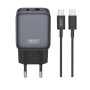 Мережевий зарядний пристрій XO L156 GaN PD30W+QC3.0 Type-C to Type-C