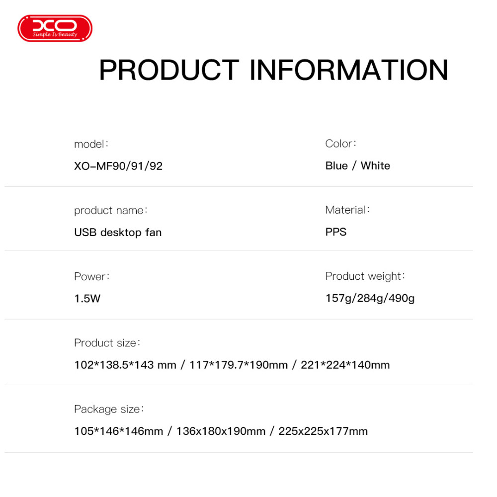 Вентилятор XO MF91 настільний (6-inch,2 speeds,USB)