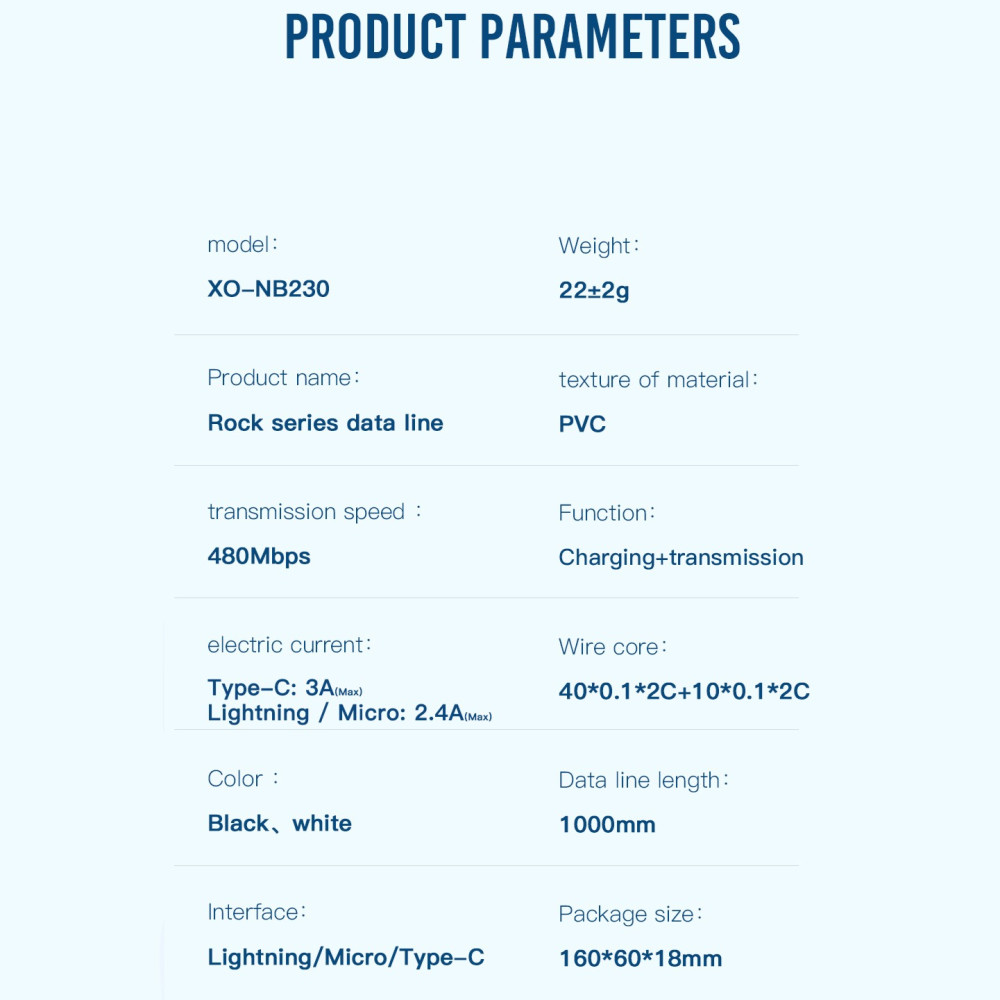 Data Cable XO NB230 Rock Series Type-C 2.4A 1m