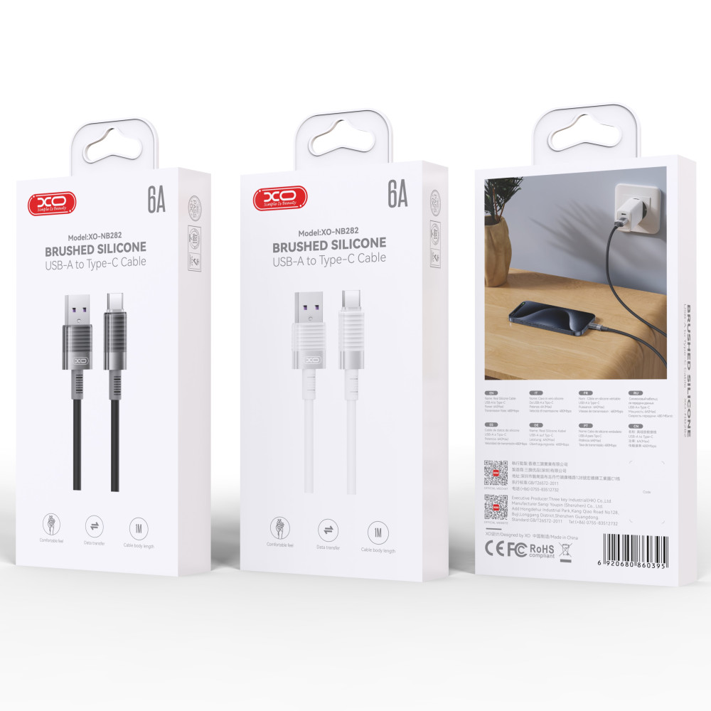 Data Cable XO NB282 Brushed Silicone Type-C 6A 1m