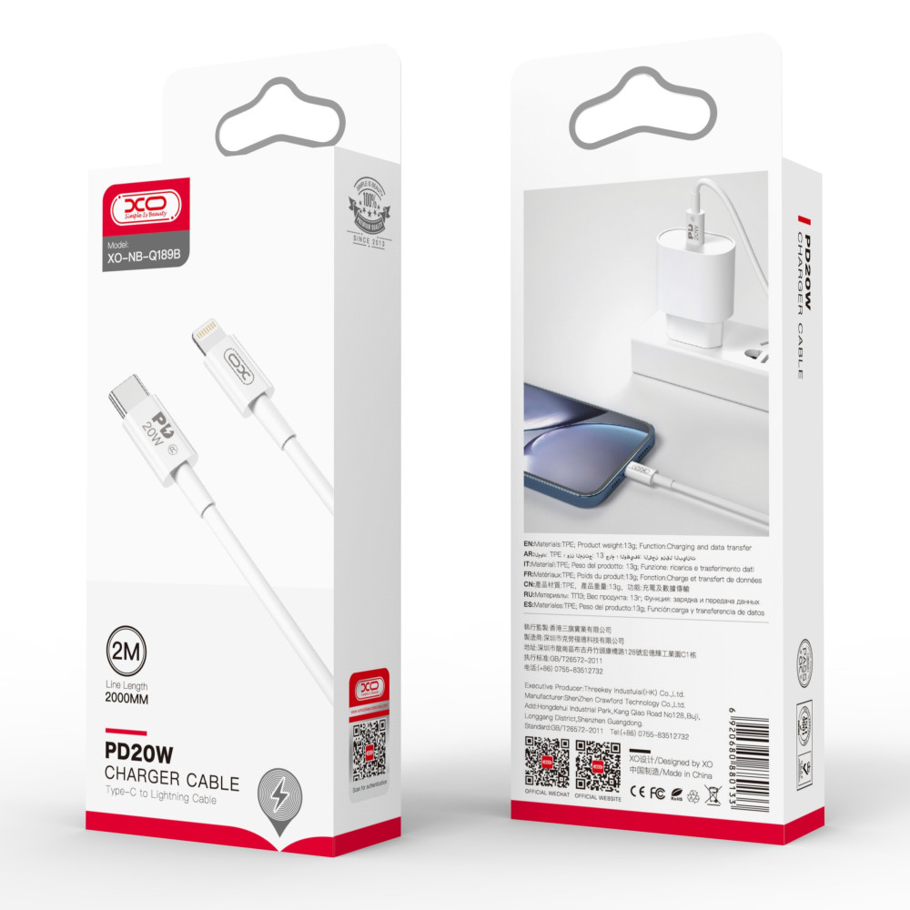 Data Cable XO NB-Q189B Type-C to Lightning 20W 2m