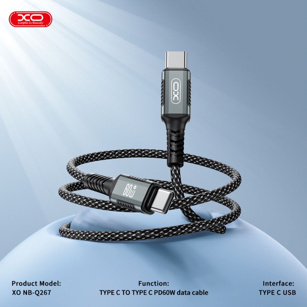 Data Cable XO NB-Q267 Magnetic Braided Type-C to Type-C 60W 1m