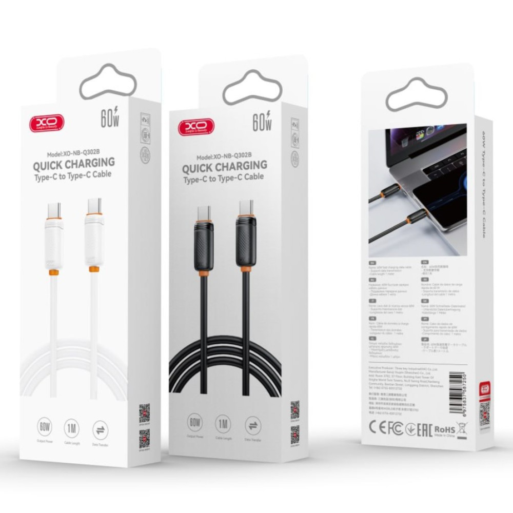 Data Cable XO NB-Q302B Shishi Shun Series Type-C to Type-C 60W 1m