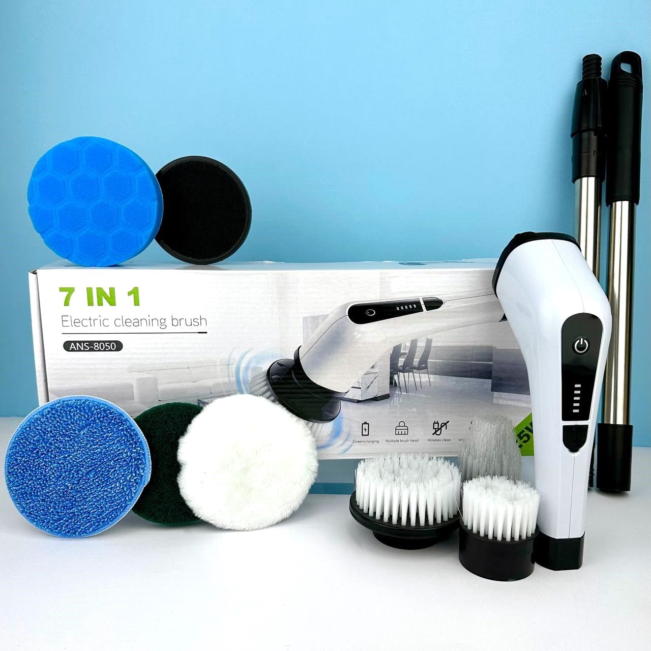 Електрична щітка-швабра Electric cleaning brush ANS 8050 з 7 насадками