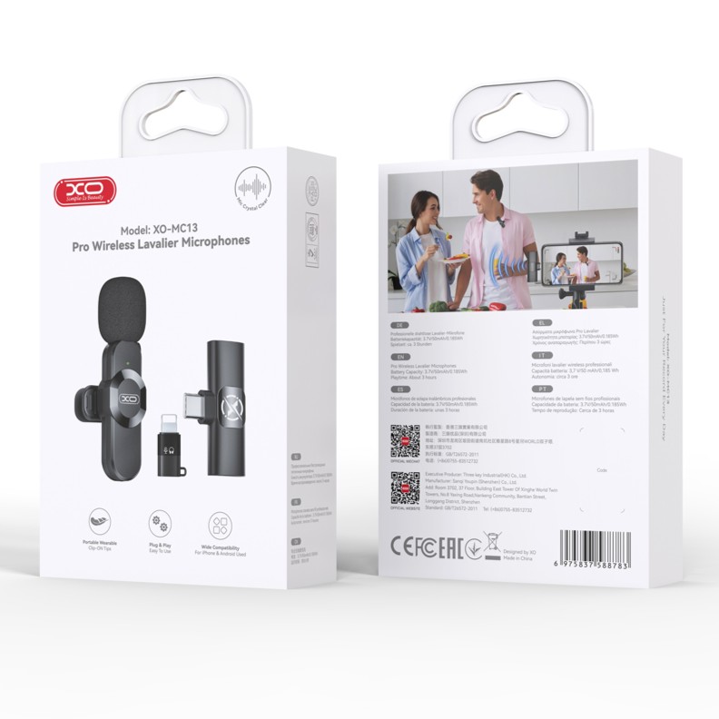 Бездротовий петличний мікрофон XO MC13 (Type-C+Lightning Adapter)